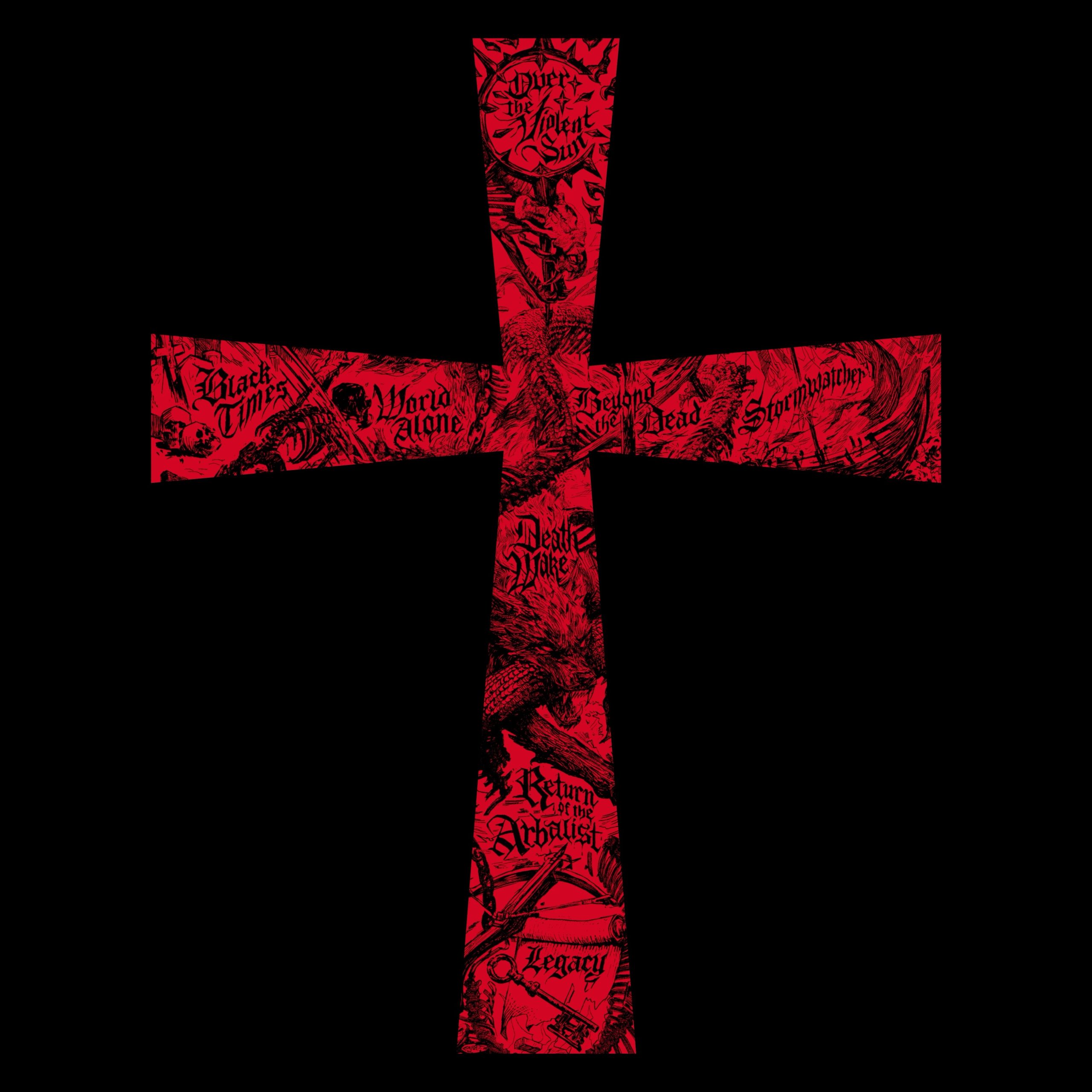 Pochette de l'album From the Dark de Tony Iommi, croix rouge sur fond noir ornée des titres des morceaux
