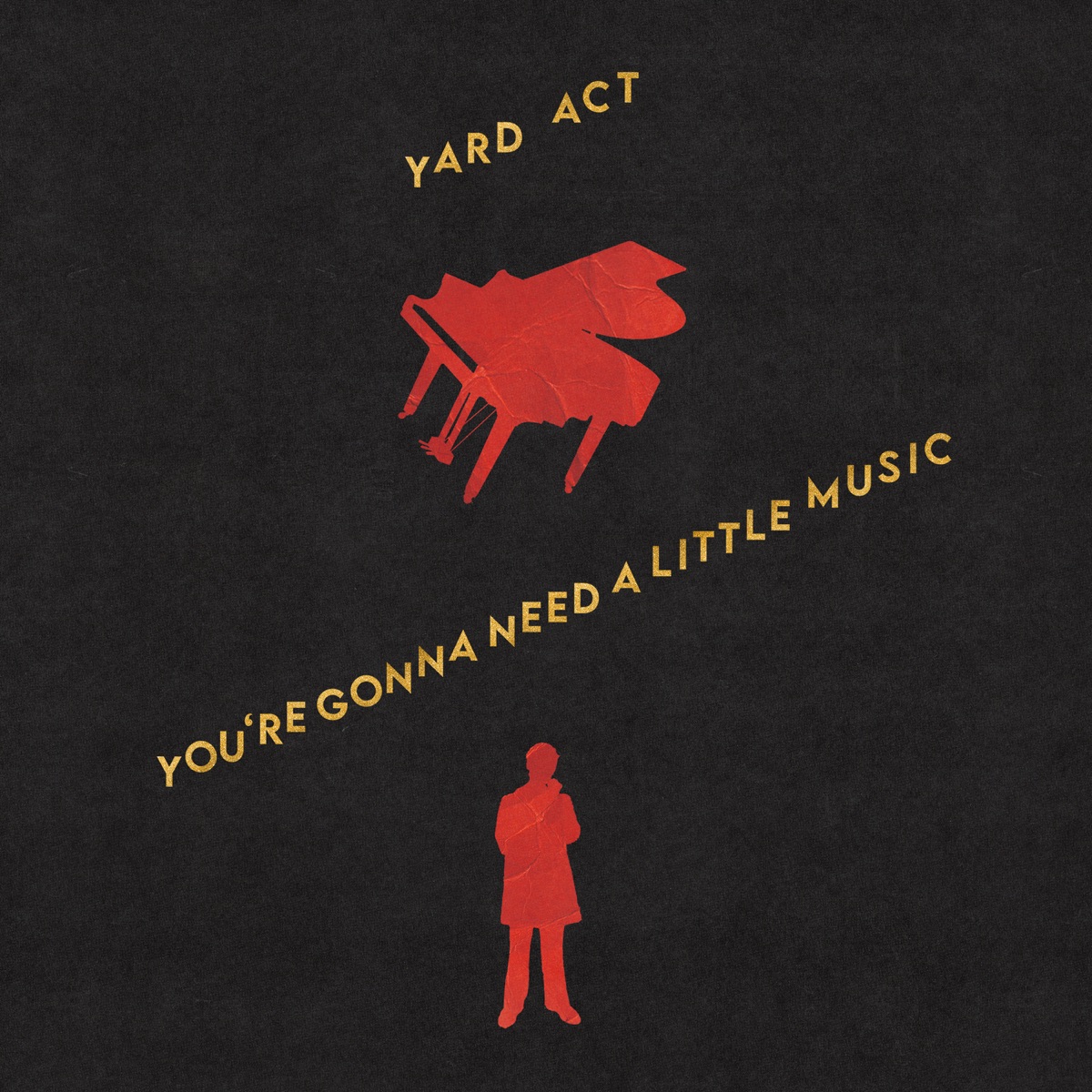 Pochette de l'album You're Gonna Need a Little Music de Yard Act : un piano rouge et une silhouette sur fond noir