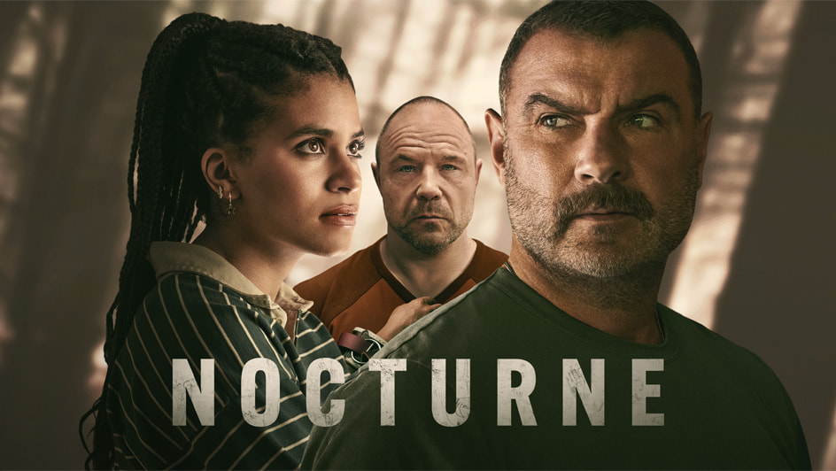 Affiche officielle de la série Nocturne sur Apple TV avec Liev Schreiber, Zazie Beetz et Stephen Graham