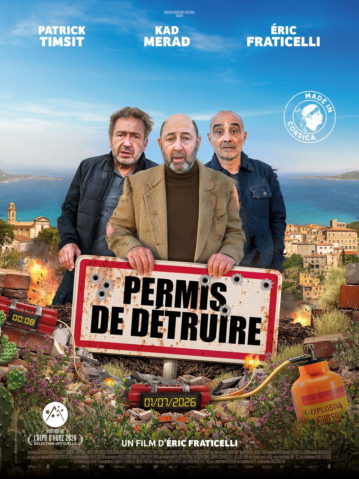 Affiche du film Permis de détruire avec Patrick Timsit, Kad Merad et Éric Fraticelli en Corse