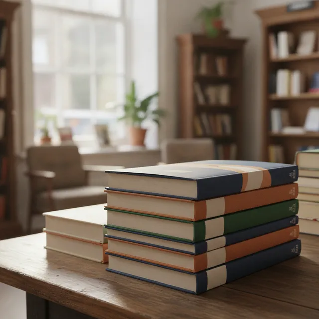 Pile de romans neufs sur une table dans une librairie lumineuse