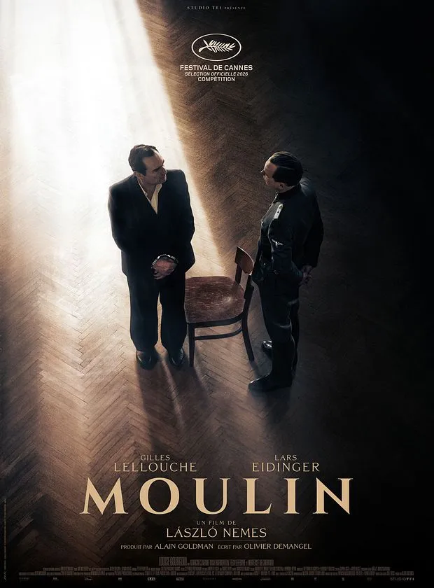 Affiche du film Moulin de László Nemes : Gilles Lellouche en Jean Moulin face à Lars Eidinger en Klaus Barbie
