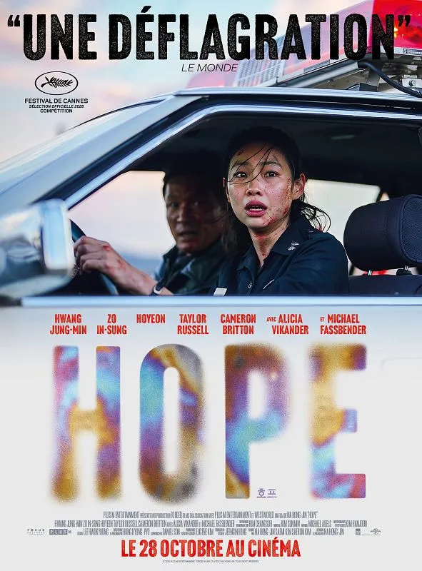 Affiche française du film Hope de Na Hong-jin, une policière au visage marqué dans une voiture, sortie le 28 octobre 2026