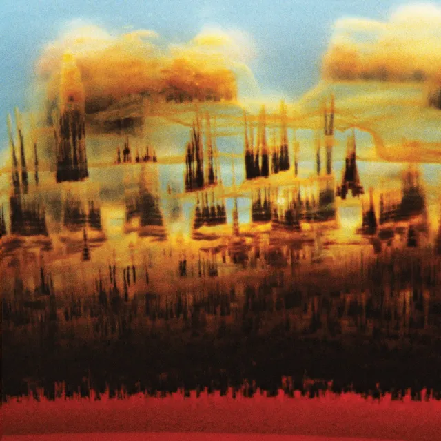Pochette de l'album Distance in Static de Bonobo, un paysage abstrait aux teintes chaudes