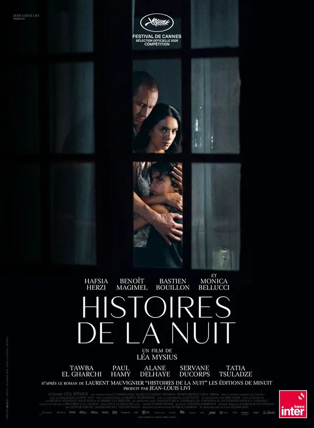Affiche officielle du film Histoires de la nuit de Léa Mysius, avec Hafsia Herzi, Bastien Bouillon et Monica Bellucci