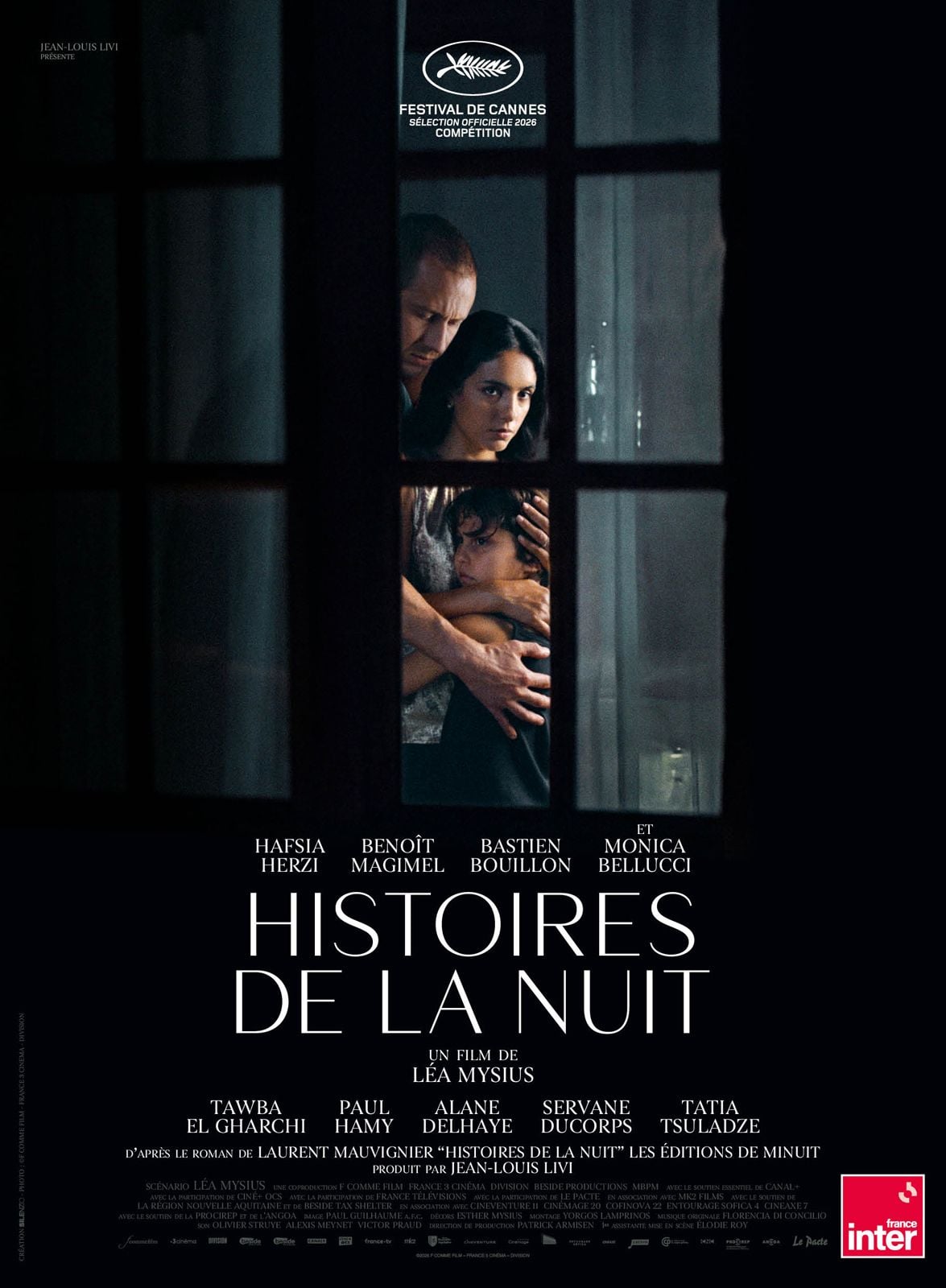 Affiche officielle du film Histoires de la nuit de Léa Mysius, avec Hafsia Herzi, Bastien Bouillon et Monica Bellucci